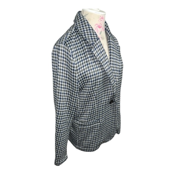 Lands' End Green and Blue Houndstooth Blazer Classic Notched Lapel - Picture 5 of 13